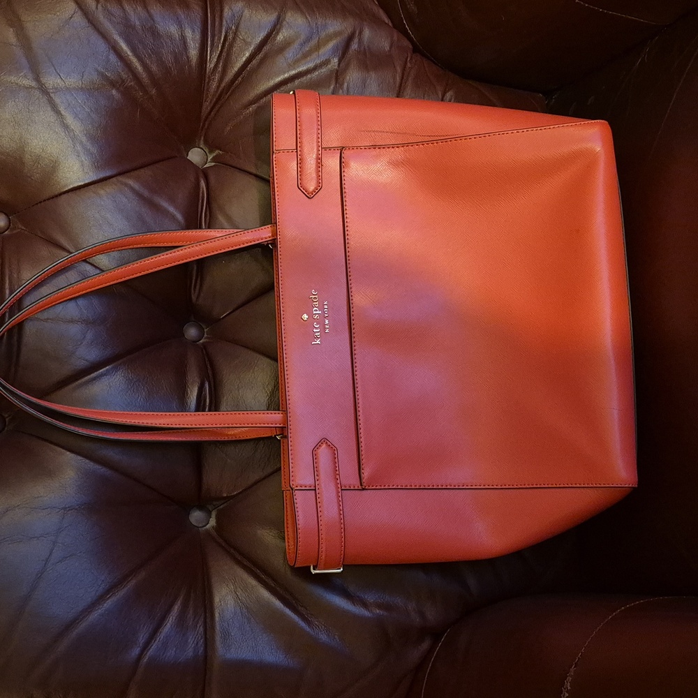 EUC LN 🌺🦩 KATE SPADE 🌺🦩HAYDEN large structured TOTE 🎀 FLAMINGO PINK LEATHER